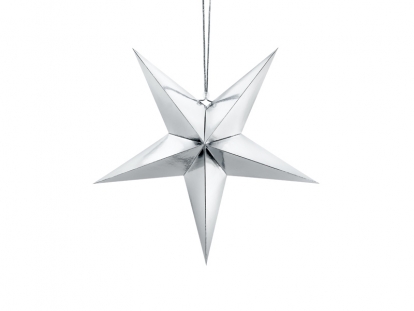 Подвесная декорация "Звезда", серебряная блестящая (45 см)